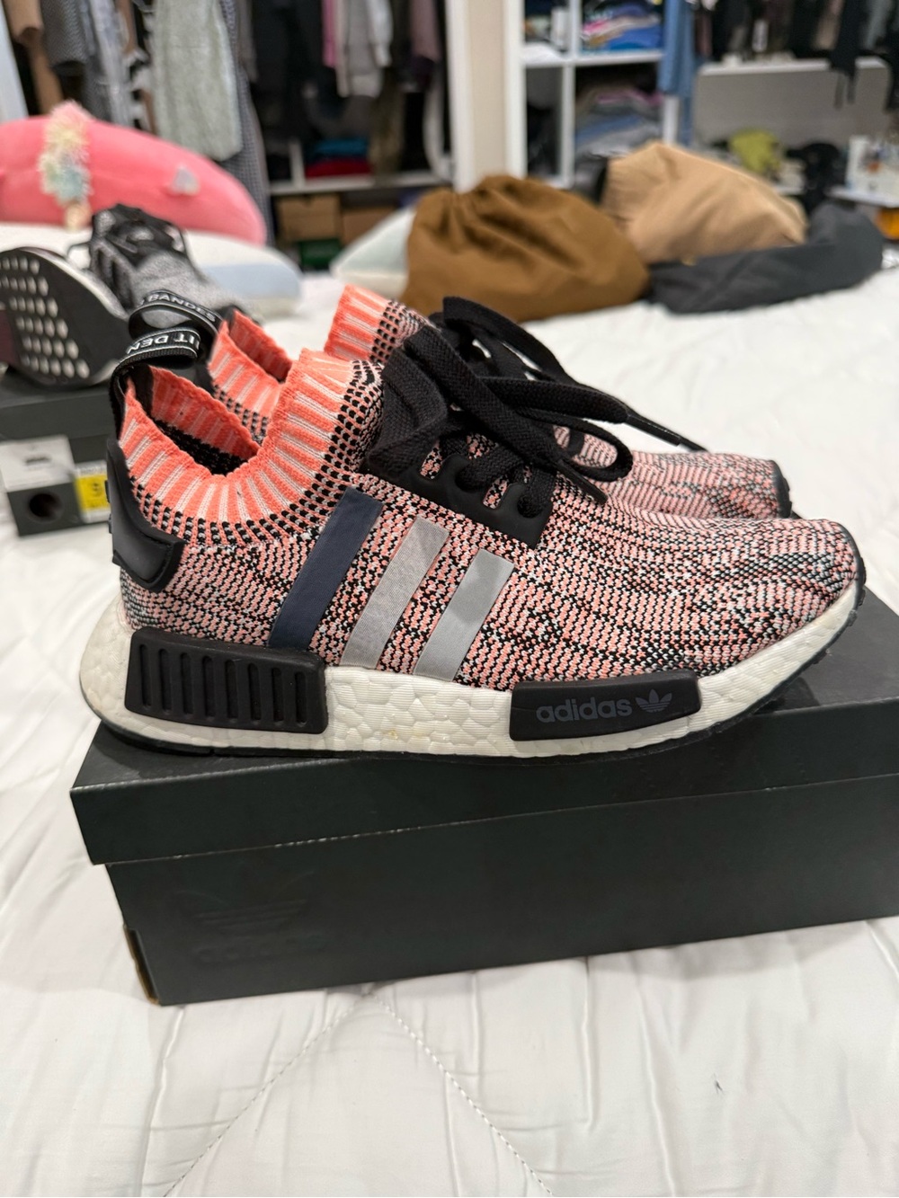 adidas Pink and Black NMD R1 Primeknit Sneakers